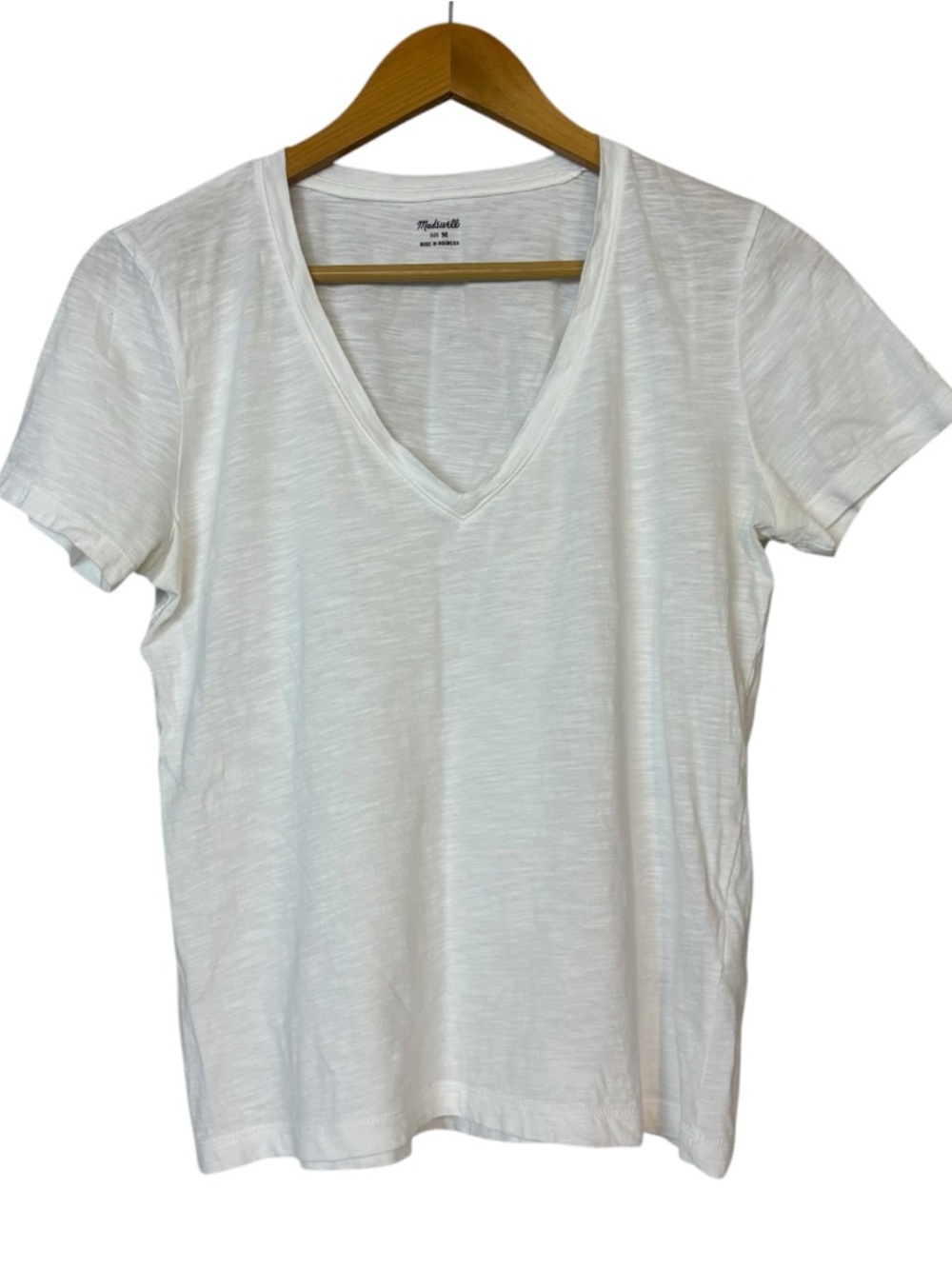Madewell The Easy Crop V-Neck white Tee Soft Slub 100% cotton women’s size M